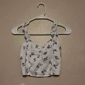 Hollister Crop Top, XS, white with blue flowers